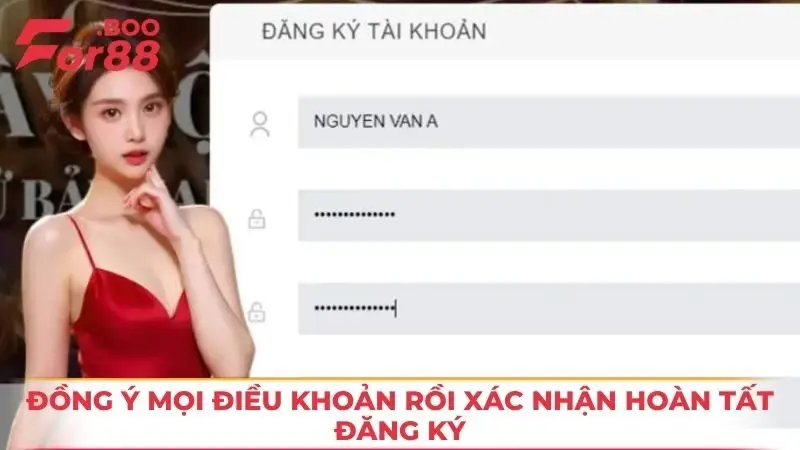 Đồng ý mọi điều khoản rồi xác nhận hoàn tất đăng ký
