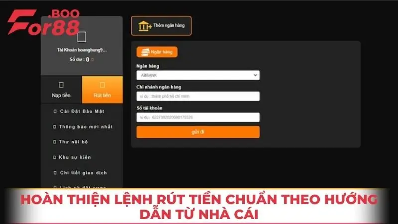 Hoàn thiện lệnh rút tiền chuẩn theo hướng dẫn từ nhà cái